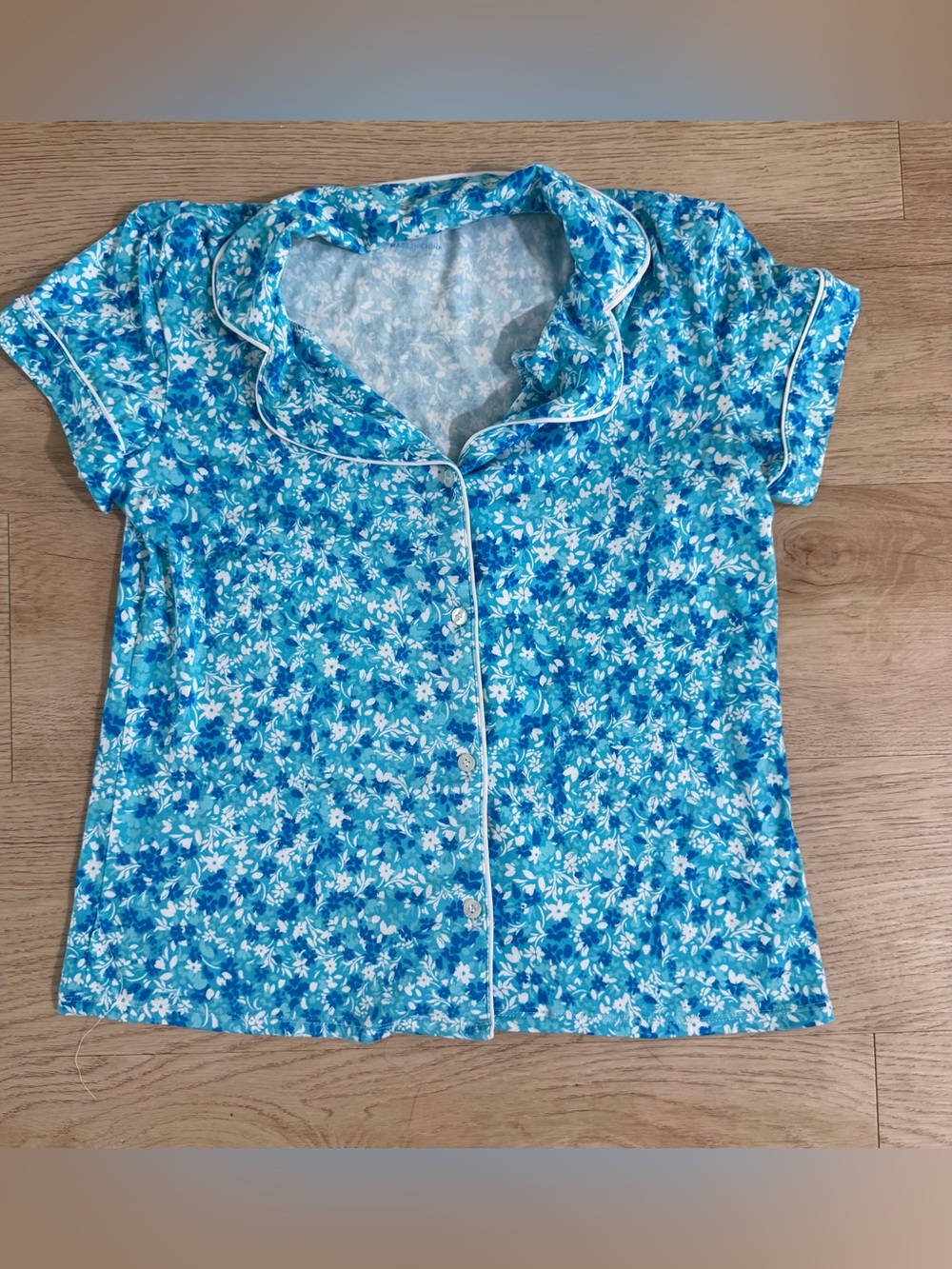 Draper James Turquoise & White Floral Short Sleeve Button Pajama Top